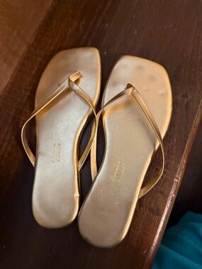 TKEES Metallic Gold Square-Toe Strappy Flip Flops